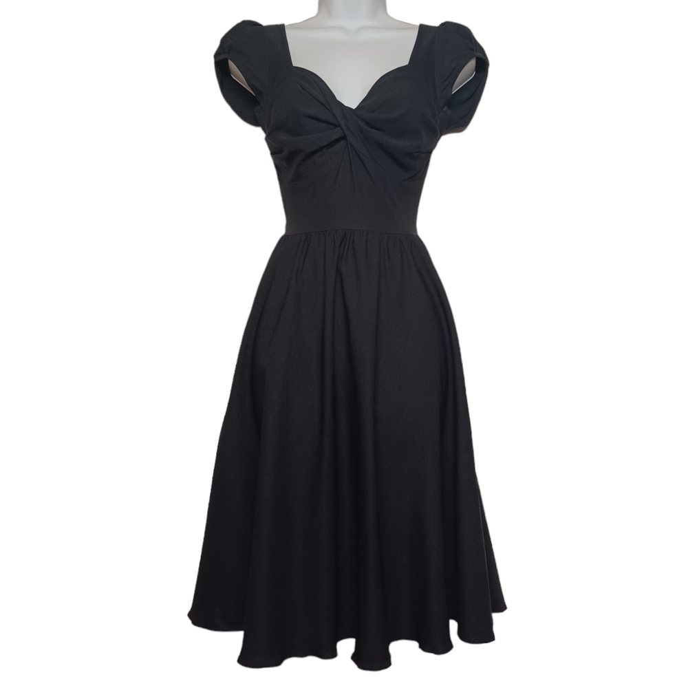 STOP STARING! ALICIA ESTRADA Retro Pin Up Black Twist A-Line Swing Dress 6 Small